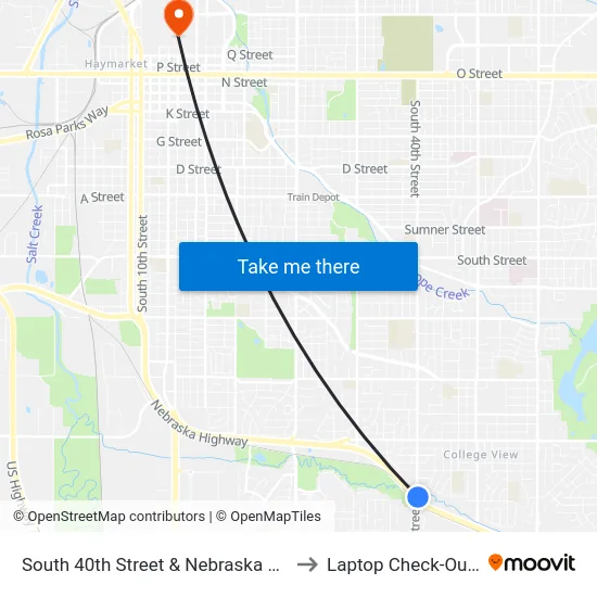 South 40th Street & Nebraska Parkway, NE to Laptop Check-Out Union map