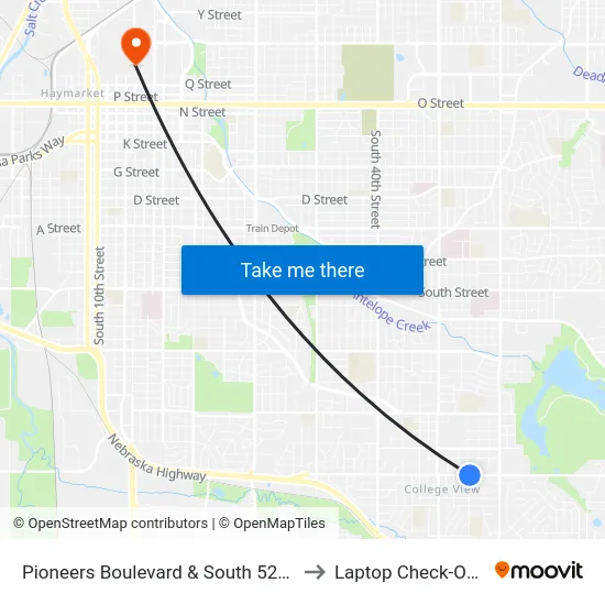 Pioneers Boulevard & South 52nd Street, NE to Laptop Check-Out Union map