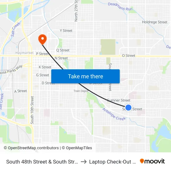 South 48th Street & South Street, NE to Laptop Check-Out Union map