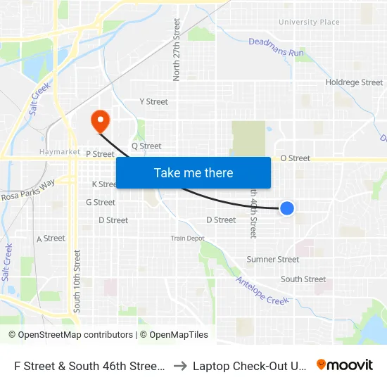F Street & South 46th Street, NE to Laptop Check-Out Union map