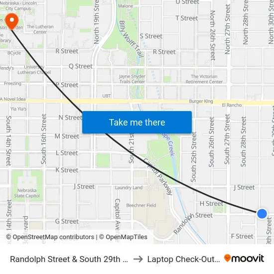 Randolph Street & South 29th Street, NE to Laptop Check-Out Union map