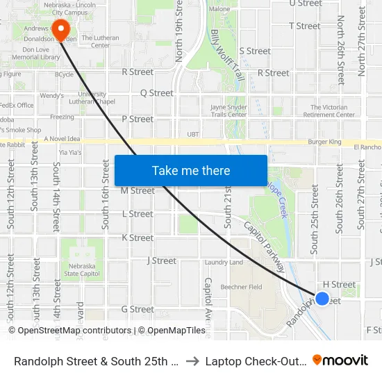 Randolph Street & South 25th Street, NE to Laptop Check-Out Union map