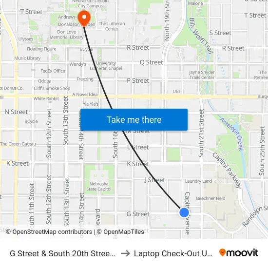 G Street & South 20th Street, NE to Laptop Check-Out Union map