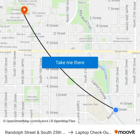 Randolph Street & South 25th Street, SW to Laptop Check-Out Union map