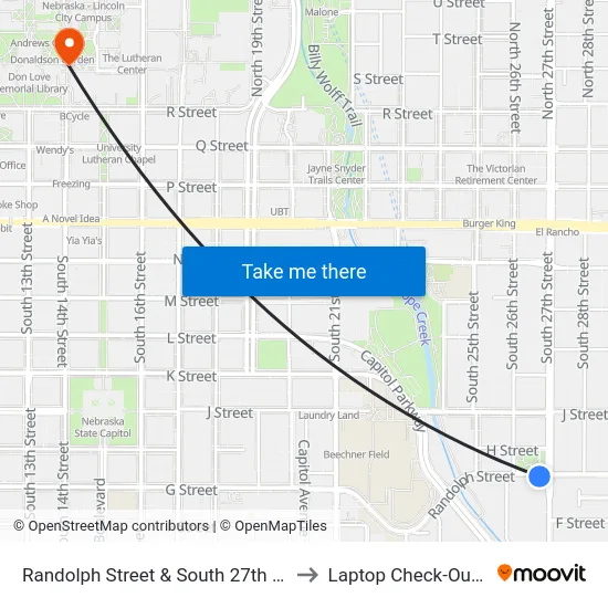 Randolph Street & South 27th Street, SW to Laptop Check-Out Union map
