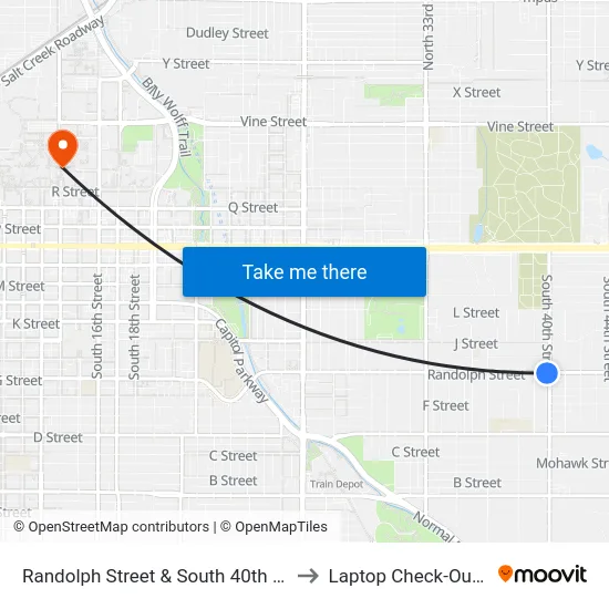 Randolph Street & South 40th Street, SW to Laptop Check-Out Union map