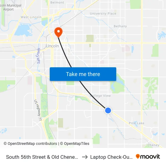 South 56th Street & Old Cheney Road, SW to Laptop Check-Out Union map