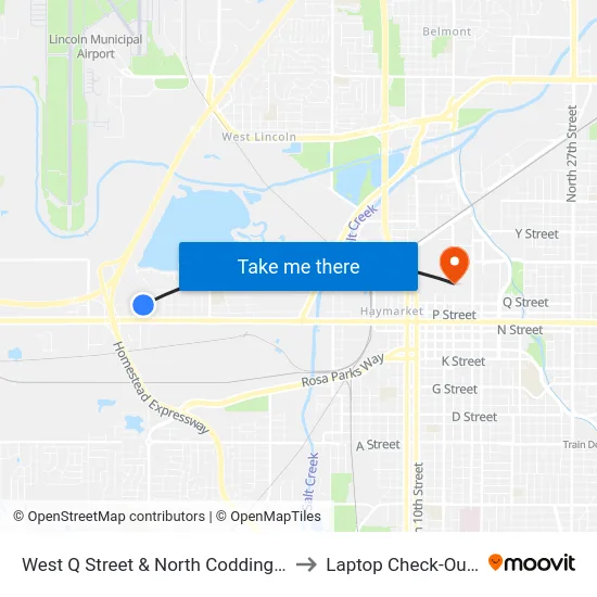 West Q Street & North Coddington Avenue to Laptop Check-Out Union map