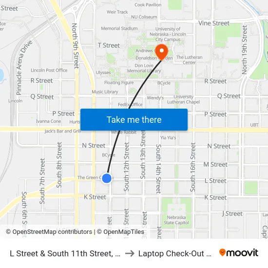 L Street & South 11th Street, Stop 2 to Laptop Check-Out Union map