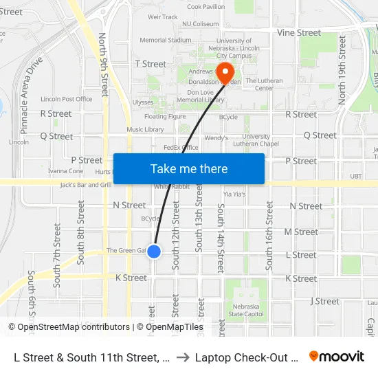 L Street & South 11th Street, Stop 5 to Laptop Check-Out Union map