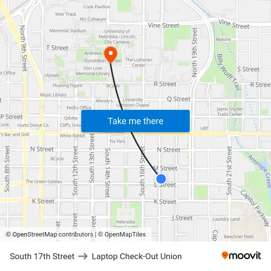 South 17th Street to Laptop Check-Out Union map
