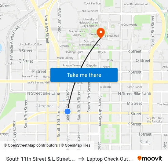 South 11th Street & L Street, Stop 2 to Laptop Check-Out Union map
