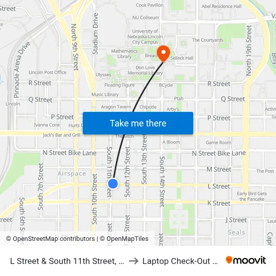L Street & South 11th Street, Stop 3 to Laptop Check-Out Union map