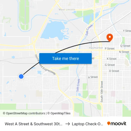 West A Street & Southwest 30th Street, SW to Laptop Check-Out Union map