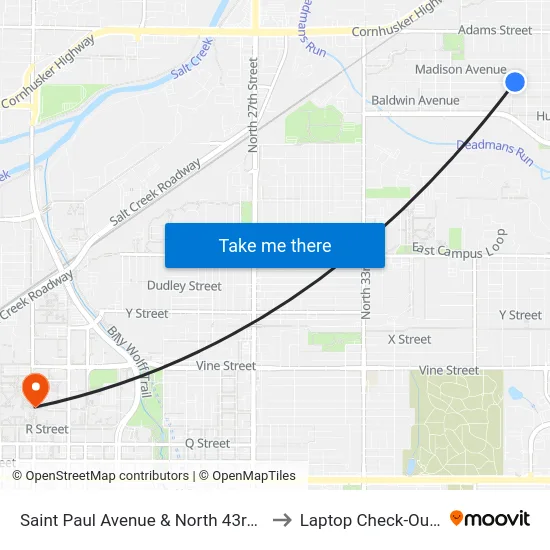 Saint Paul Avenue & North 43rd Street, NE to Laptop Check-Out Union map