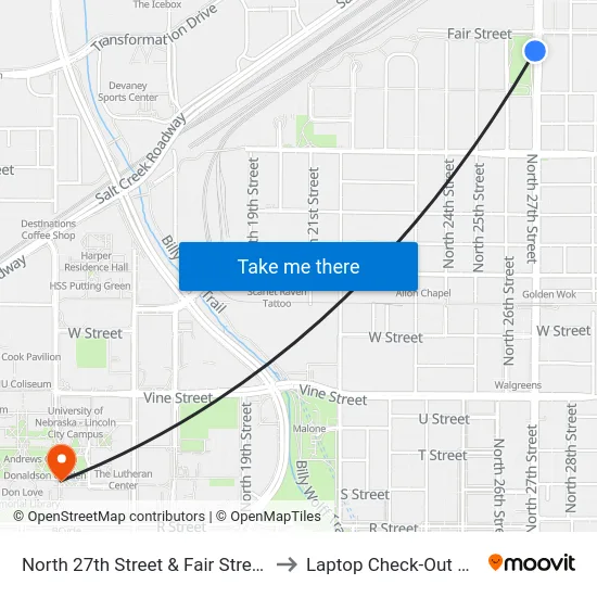 North 27th Street & Fair Street, SW to Laptop Check-Out Union map