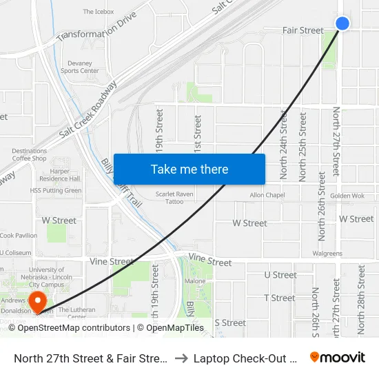North 27th Street & Fair Street, NE to Laptop Check-Out Union map