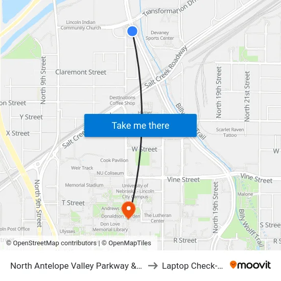 North Antelope Valley Parkway & Military Road, SW to Laptop Check-Out Union map
