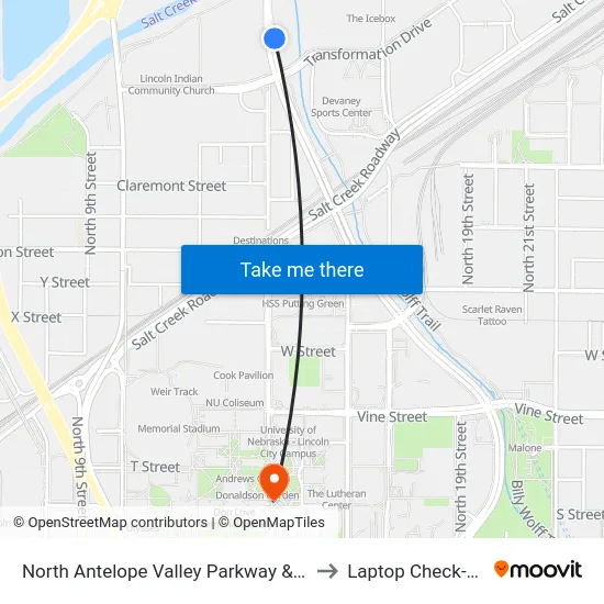 North Antelope Valley Parkway & Military Road, NE to Laptop Check-Out Union map