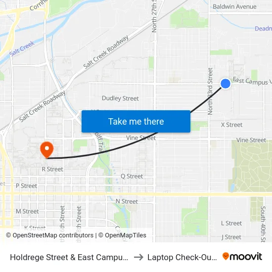 Holdrege Street & East Campus Loop, NE to Laptop Check-Out Union map
