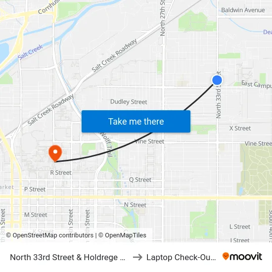 North 33rd Street & Holdrege Street, NW to Laptop Check-Out Union map