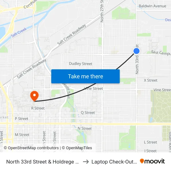 North 33rd Street & Holdrege Street, NE to Laptop Check-Out Union map