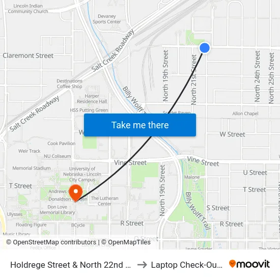 Holdrege Street & North 22nd Street, SW to Laptop Check-Out Union map
