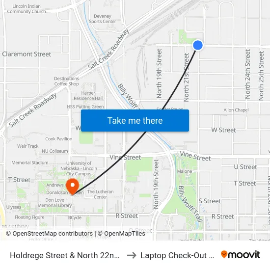 Holdrege Street & North 22nd Street to Laptop Check-Out Union map