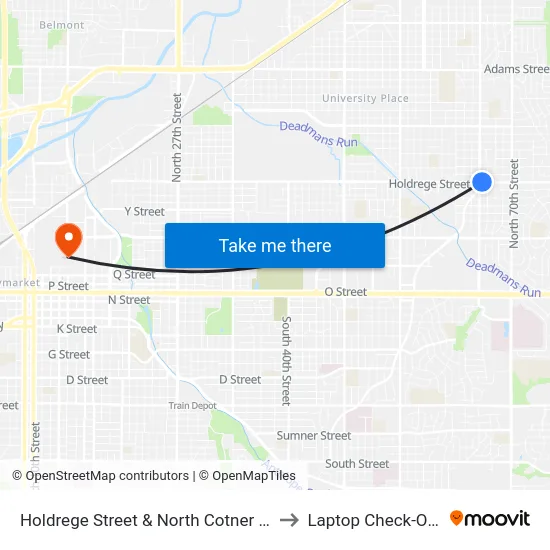 Holdrege Street & North Cotner Boulevard, NE to Laptop Check-Out Union map