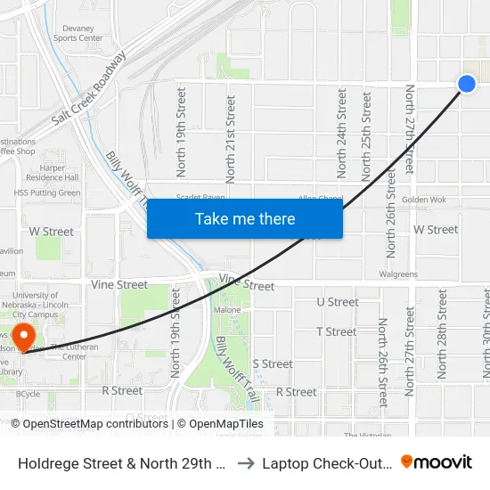 Holdrege Street & North 29th Street, NE to Laptop Check-Out Union map