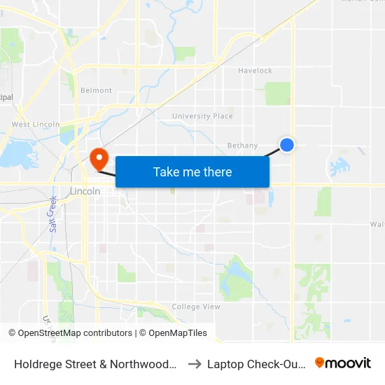 Holdrege Street & Northwoods Drive, NE to Laptop Check-Out Union map