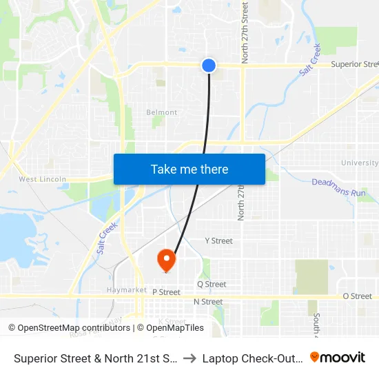 Superior Street & North 21st Street, SW to Laptop Check-Out Union map
