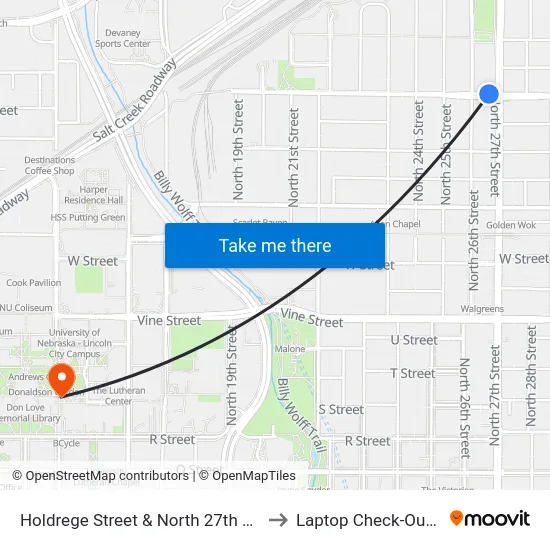 Holdrege Street & North 27th Street, NW to Laptop Check-Out Union map