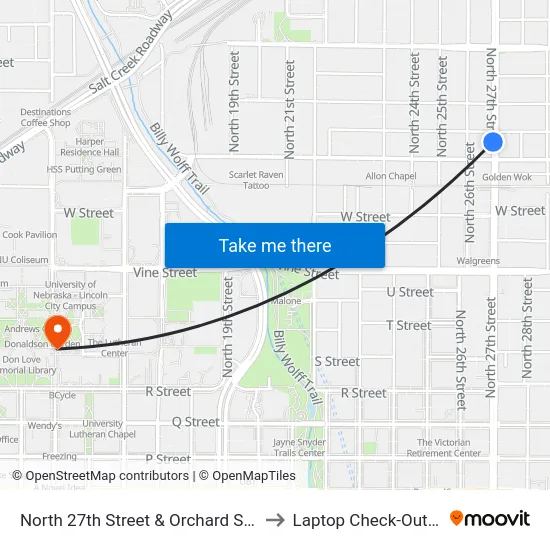 North 27th Street & Orchard Street, SW to Laptop Check-Out Union map