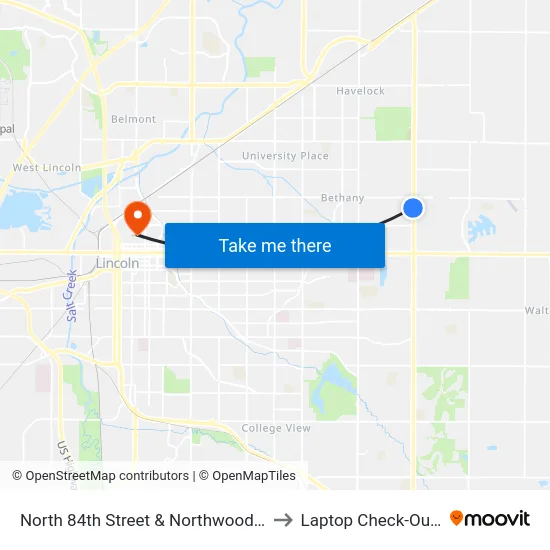 North 84th Street & Northwoods Drive, SW to Laptop Check-Out Union map