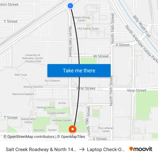 Salt Creek Roadway & North 14th Street, Se to Laptop Check-Out Union map