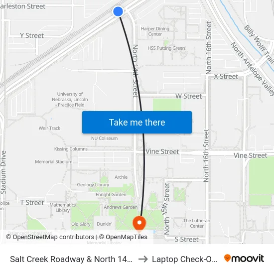 Salt Creek Roadway & North 14th Street, NW to Laptop Check-Out Union map