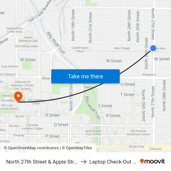 North 27th Street & Apple Street, SW to Laptop Check-Out Union map