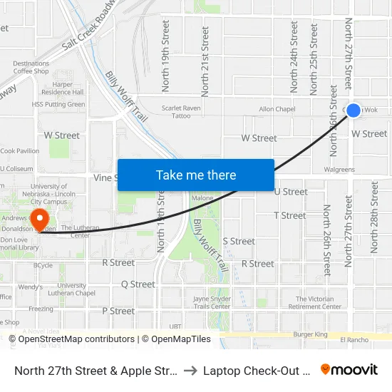 North 27th Street & Apple Street, Se to Laptop Check-Out Union map