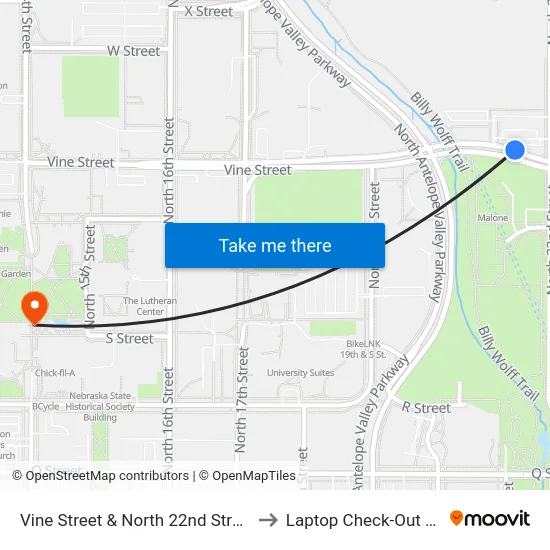 Vine Street & North 22nd Street, NW to Laptop Check-Out Union map