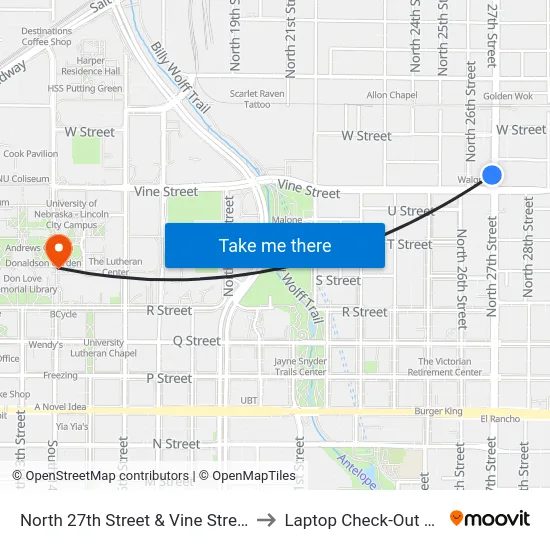 North 27th Street & Vine Street, NW to Laptop Check-Out Union map