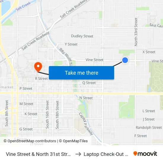 Vine Street & North 31st Street, NE to Laptop Check-Out Union map
