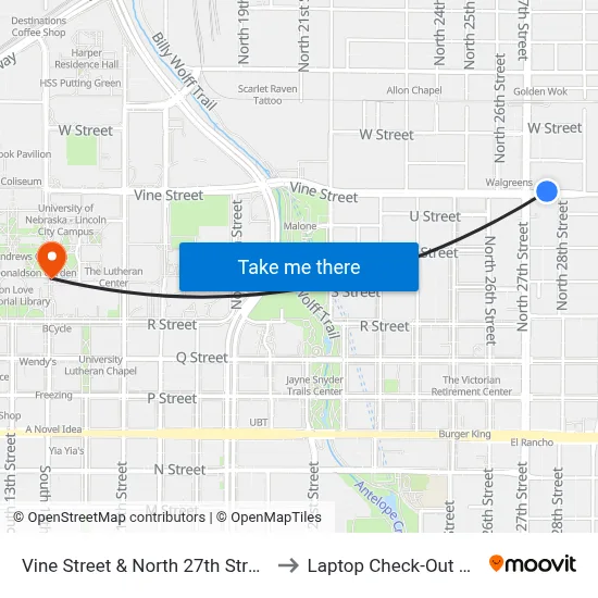 Vine Street & North 27th Street, NE to Laptop Check-Out Union map