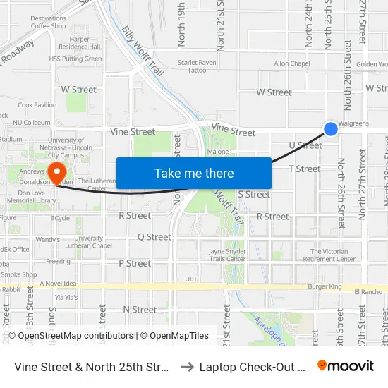 Vine Street & North 25th Street, NE to Laptop Check-Out Union map