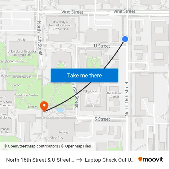 North 16th Street & U Street, NW to Laptop Check-Out Union map