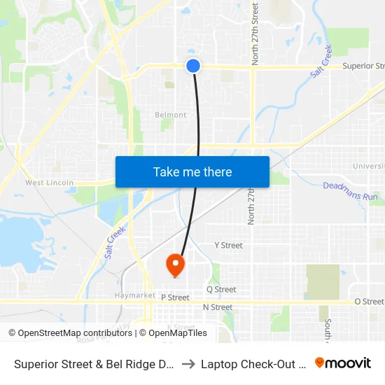 Superior Street & Bel Ridge Drive, NE to Laptop Check-Out Union map