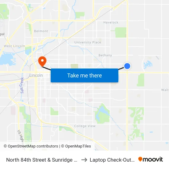 North 84th Street & Sunridge Road, NE to Laptop Check-Out Union map