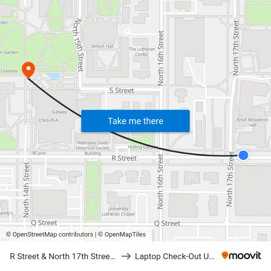 R Street & North 17th Street, NE to Laptop Check-Out Union map