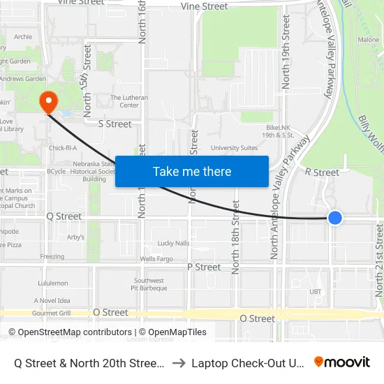 Q Street & North 20th Street, NE to Laptop Check-Out Union map