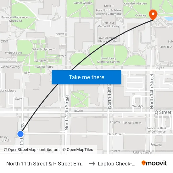 North 11th Street & P Street Embassy Suites, W to Laptop Check-Out Union map